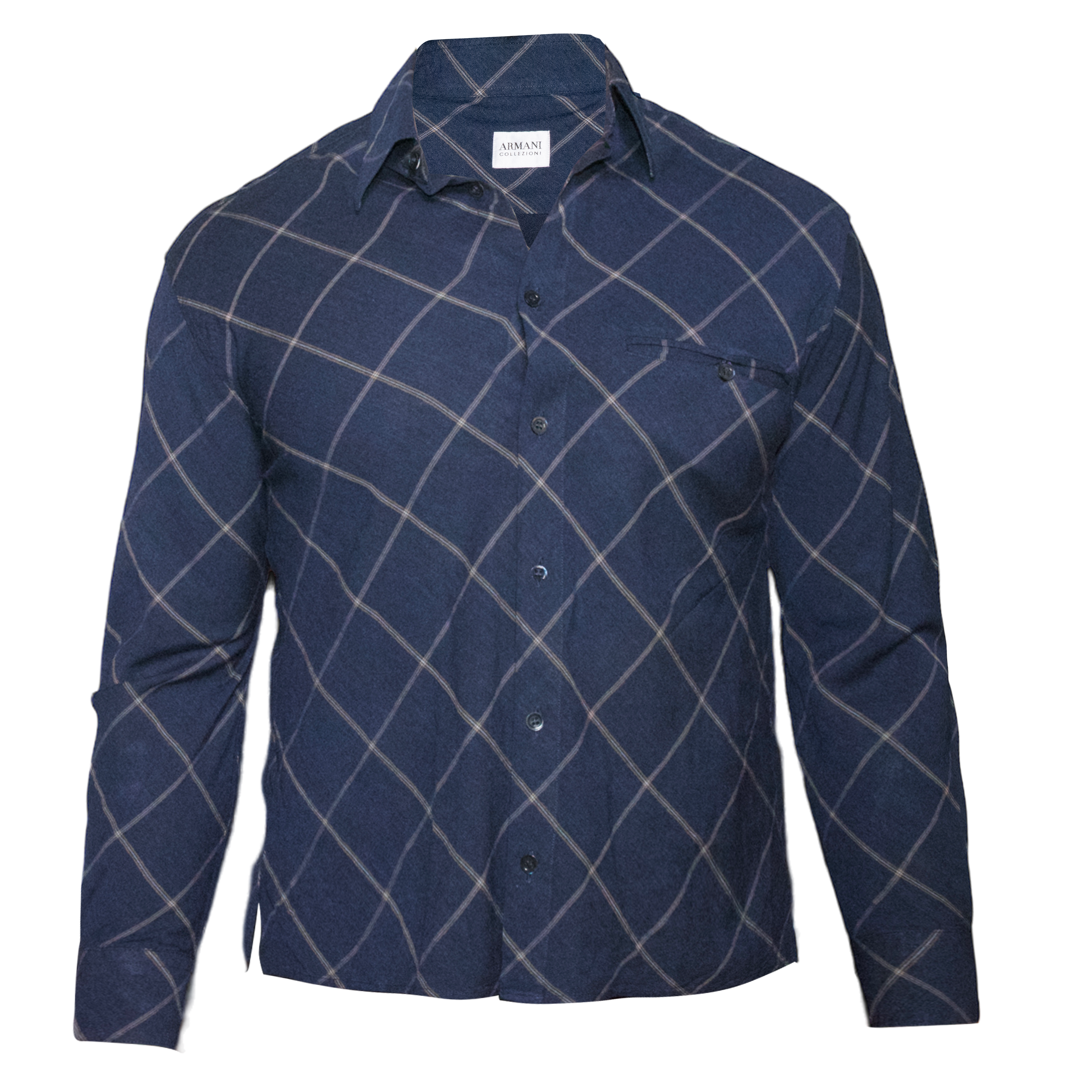 Armani Dark Blue Cropped Plaid Button Up Shirt