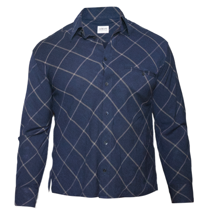 Armani Dark Blue Cropped Plaid Button Up Shirt