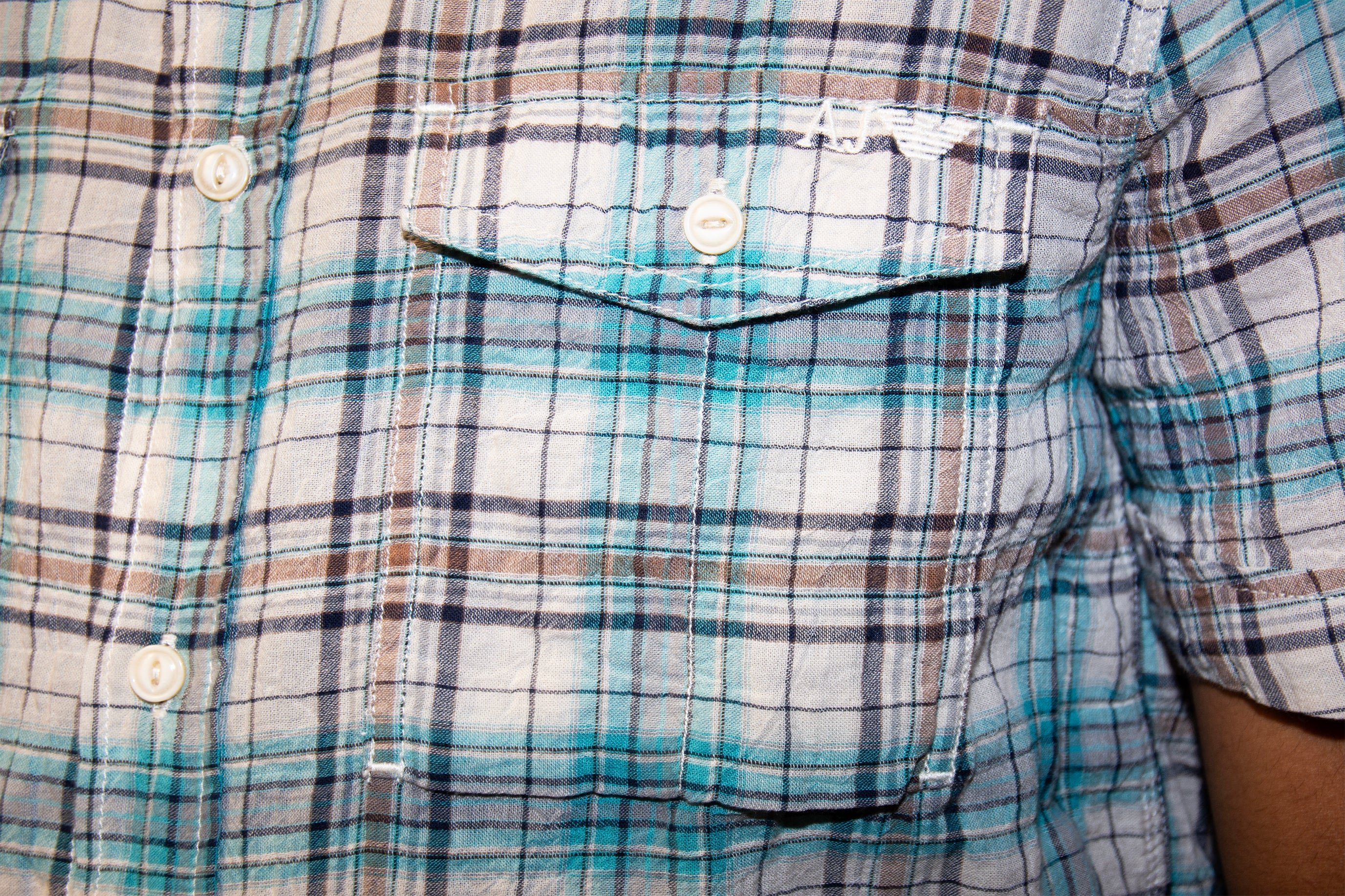 Armani Jeans Teal Plaid Short Sleeve Shirt