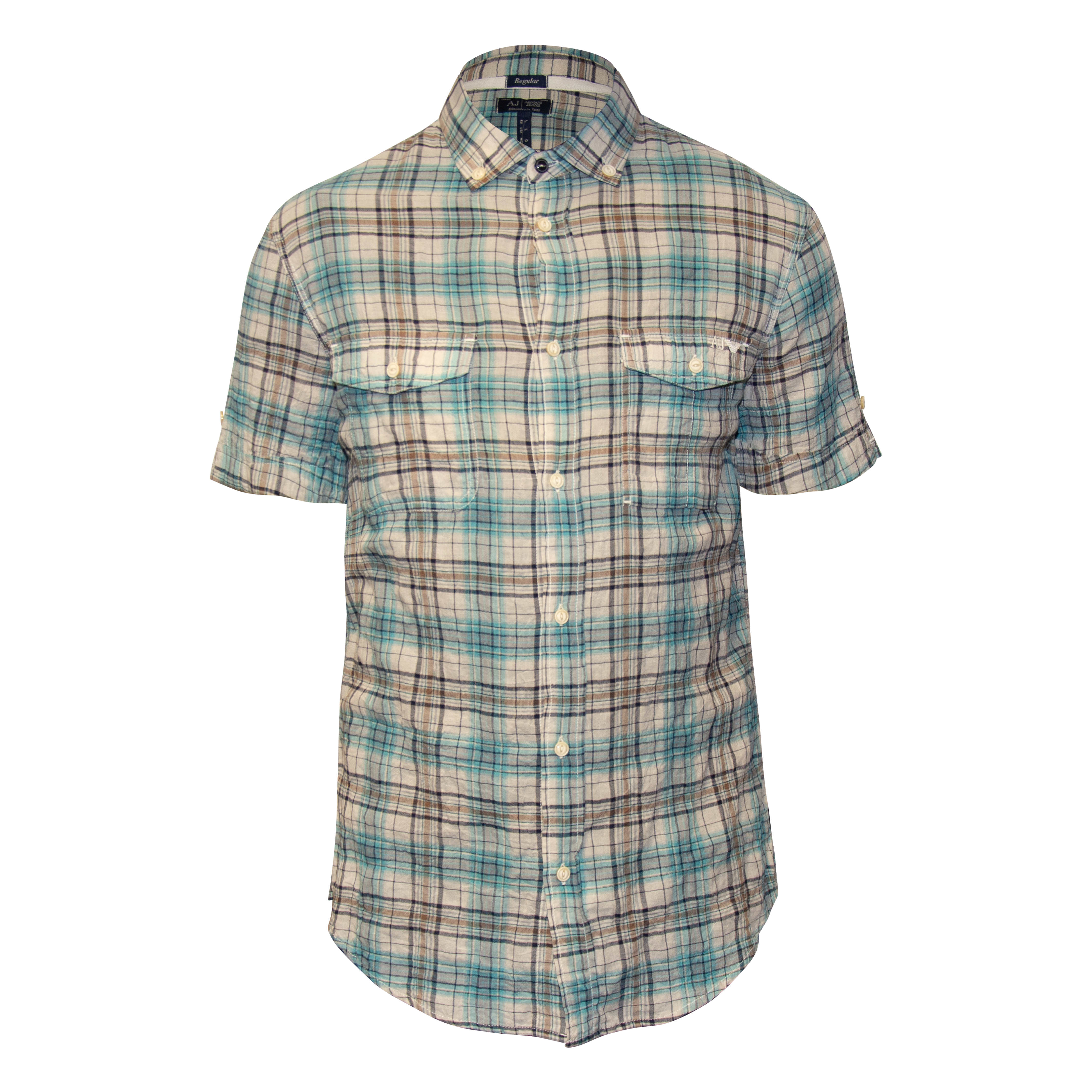 Armani Jeans Teal Plaid Short Sleeve Shirt