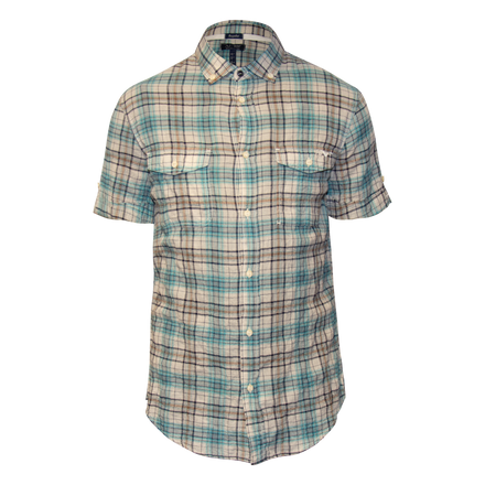 Armani Jeans Teal Plaid Short Sleeve Shirt