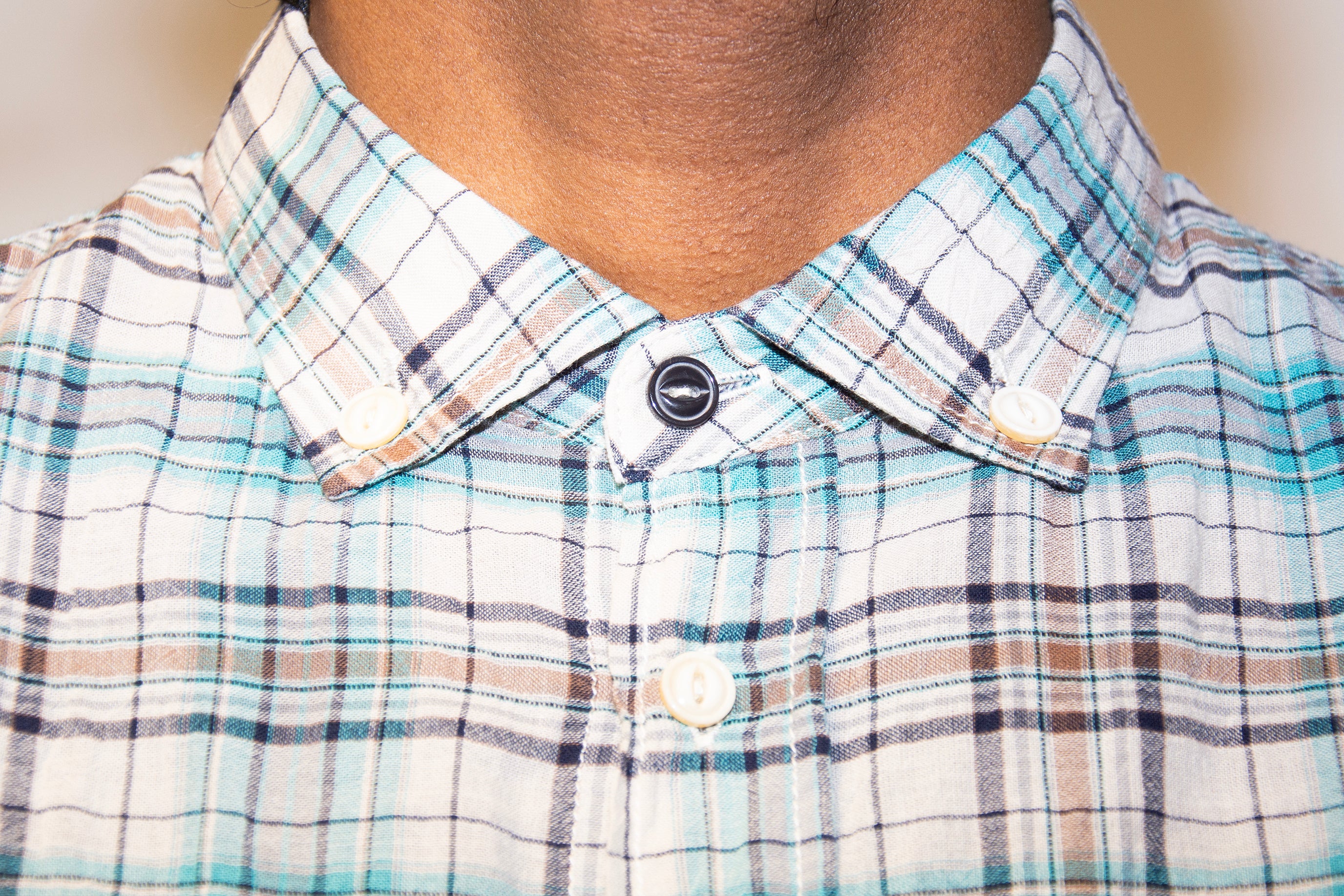 Armani Jeans Teal Plaid Short Sleeve Shirt