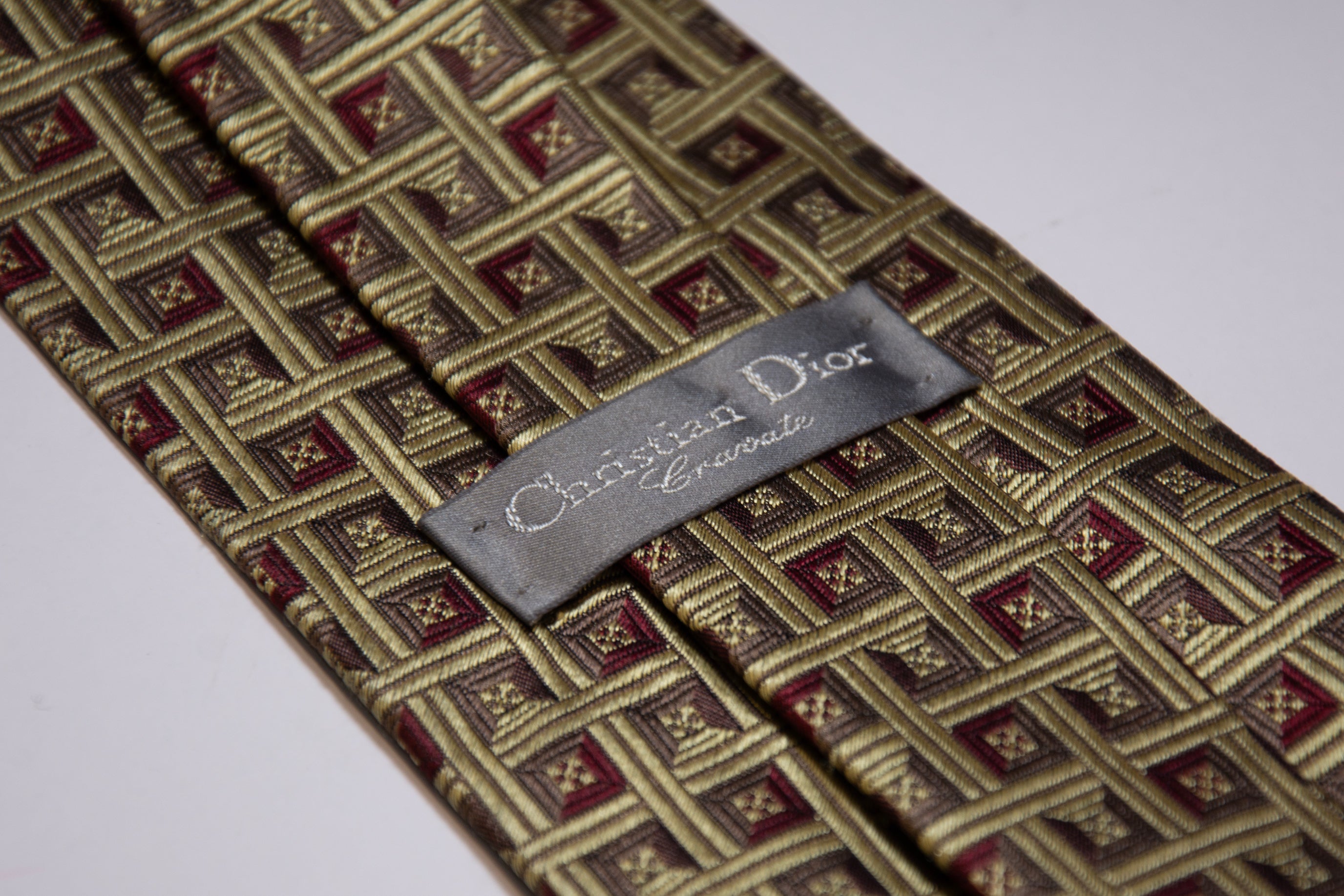 Christian Dior Gold and Red Pattern Tie