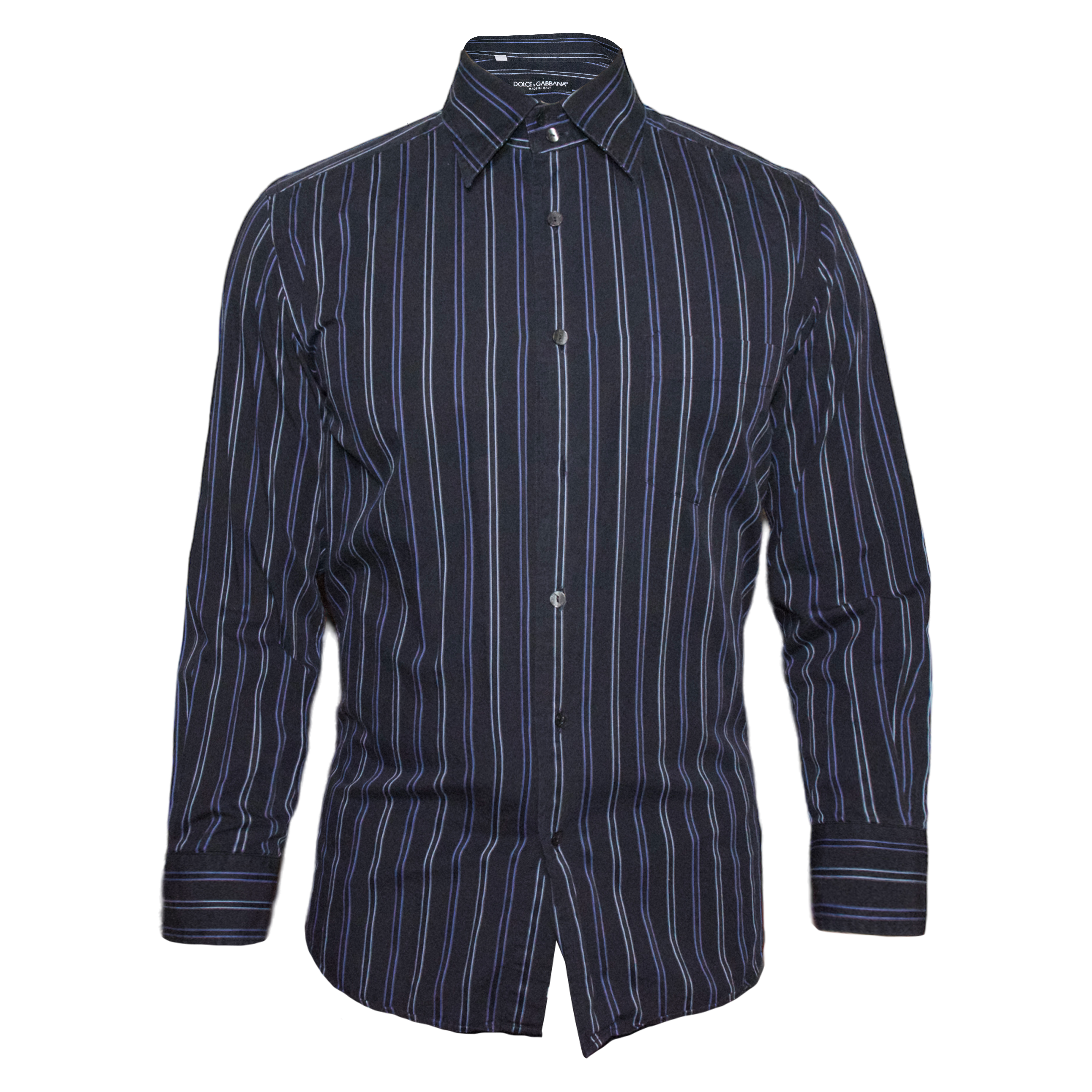 Dolce & Gabanna Black and Blue Striped Button Up