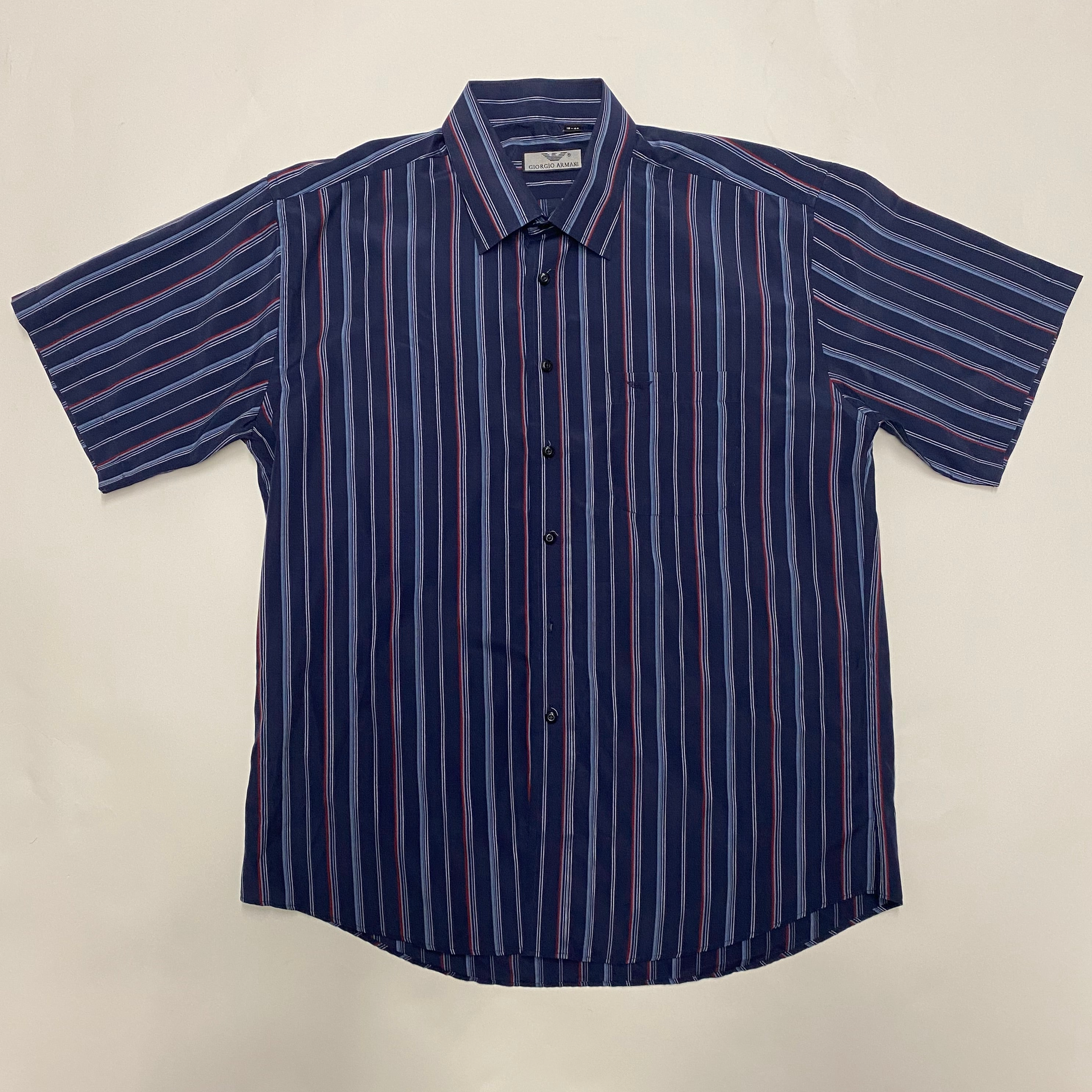 Giorgio Armani - Navy Striped Short-Sleeve Button-Up Shirt