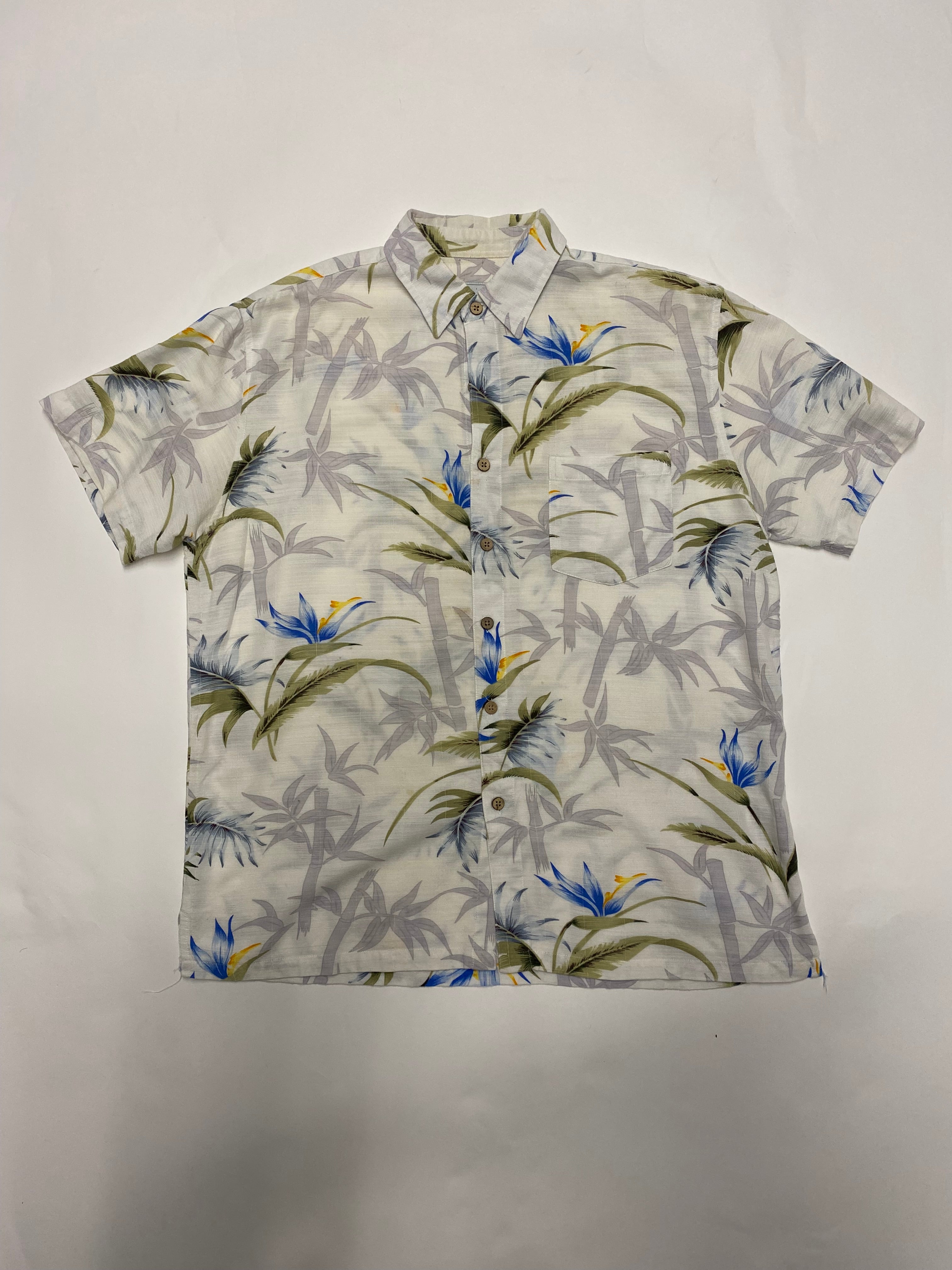 CAV Select - Cream Hawaiin Leaf Short-Sleeve Button-Up Shirt