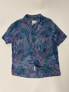 CAV Blue Silk Hawaiin Short-Sleeve Button-Up Shirt