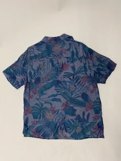 CAV Blue Silk Hawaiin Short-Sleeve Button-Up Shirt