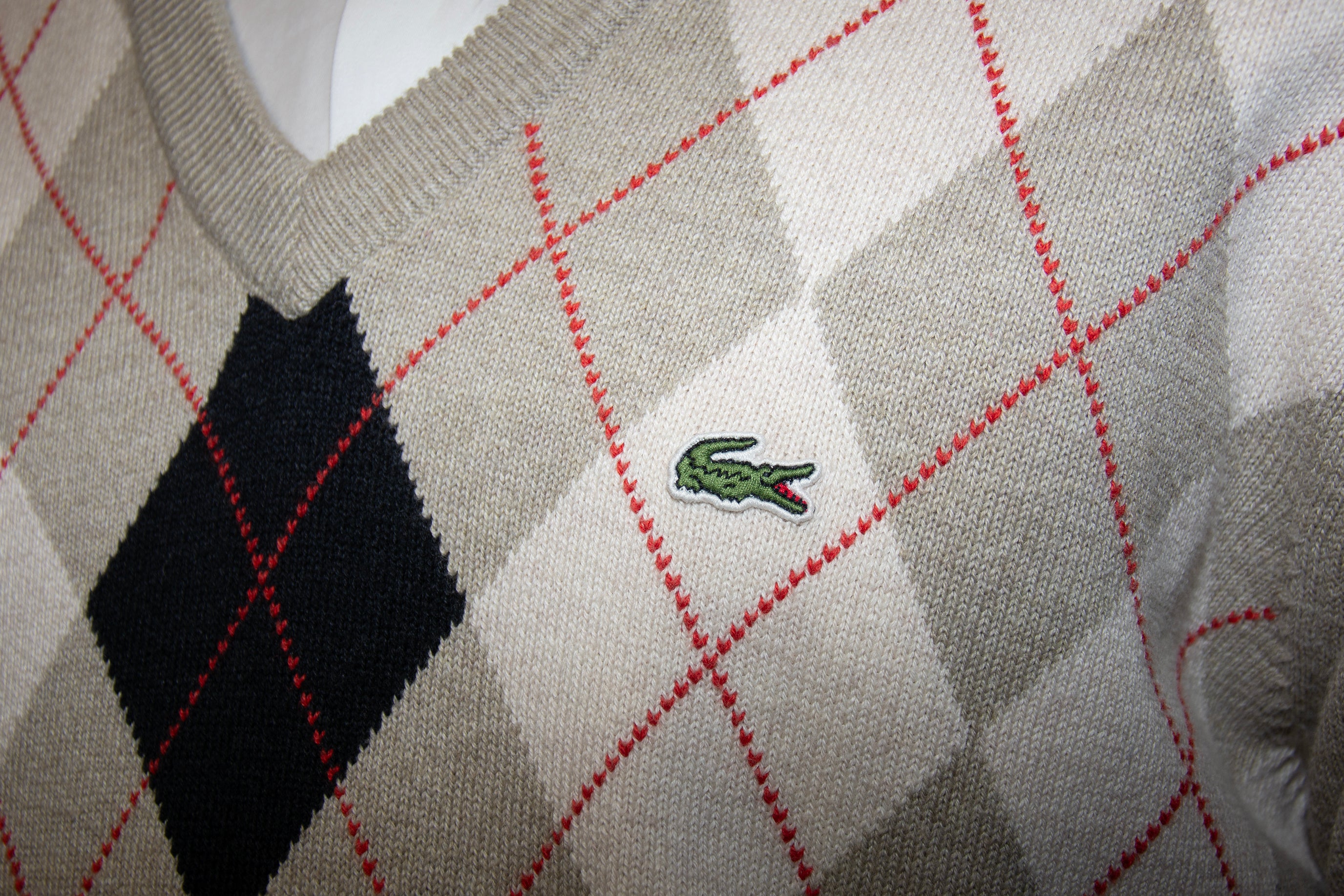 Lacoste V Neck Argyle Knit Sweater (SOLD OUT)