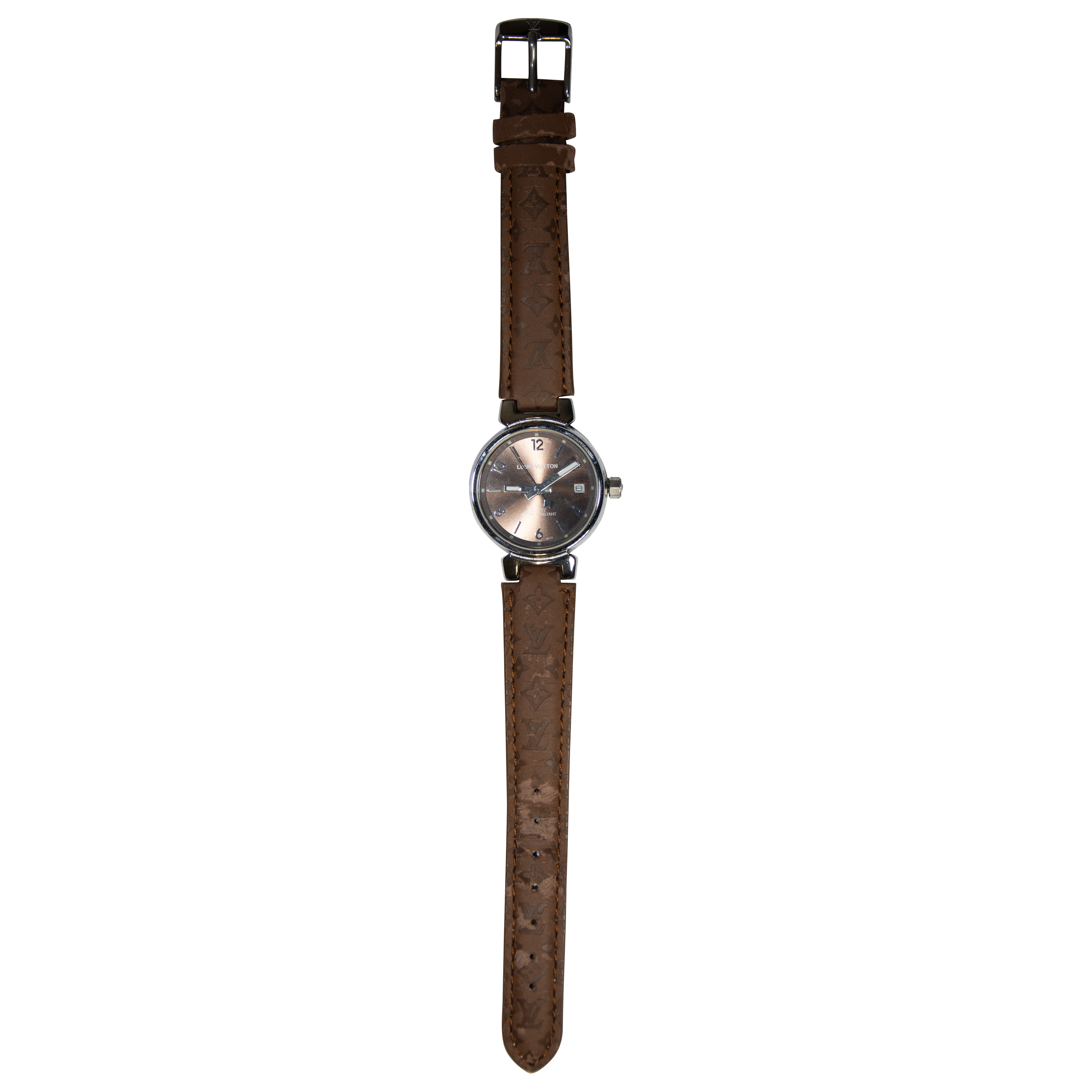 Louis Vuitton Brown Monogram Leather Strap Watch