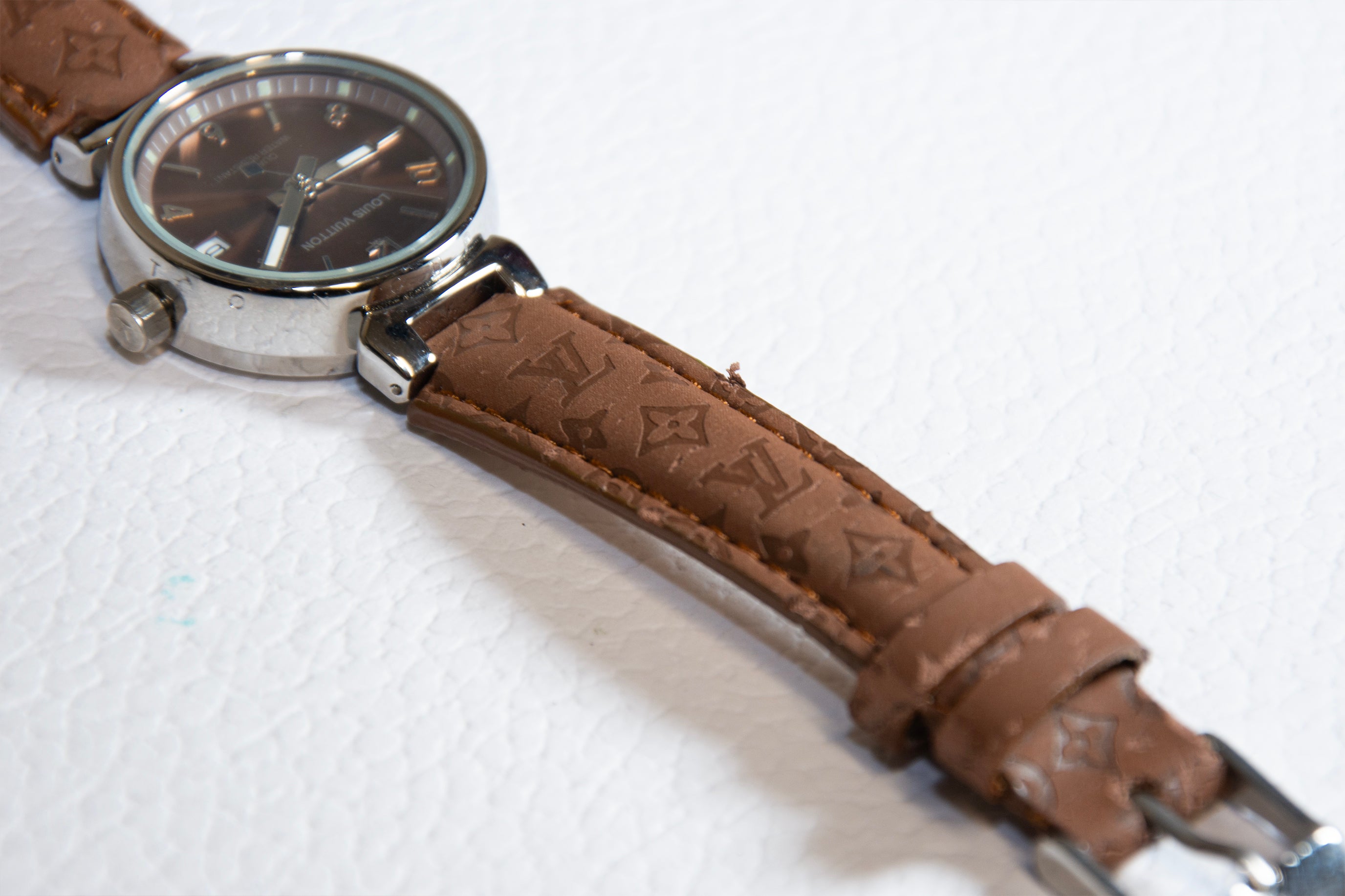 Louis Vuitton Brown Monogram Leather Strap Watch