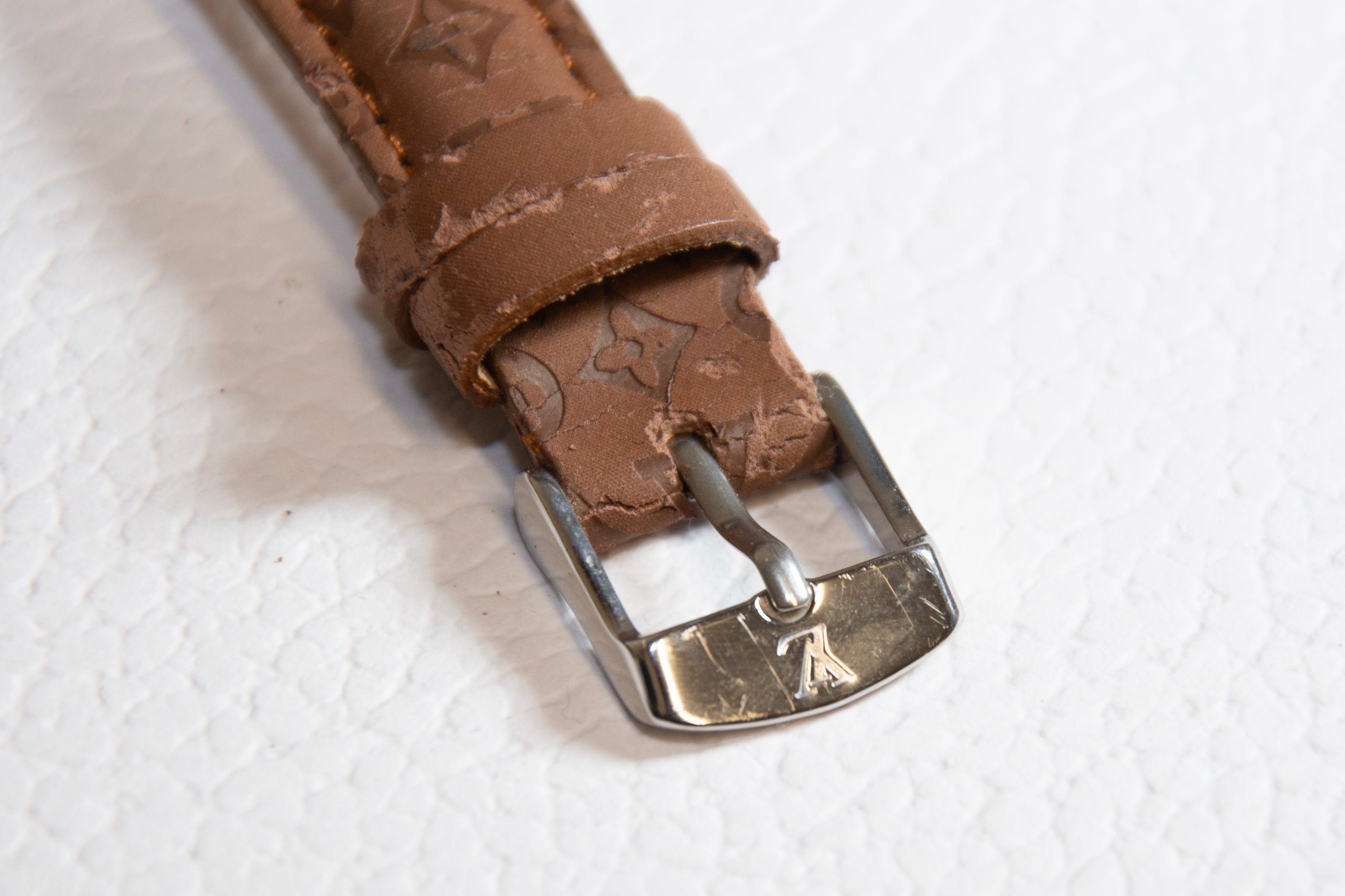 Louis Vuitton Brown Monogram Leather Strap Watch