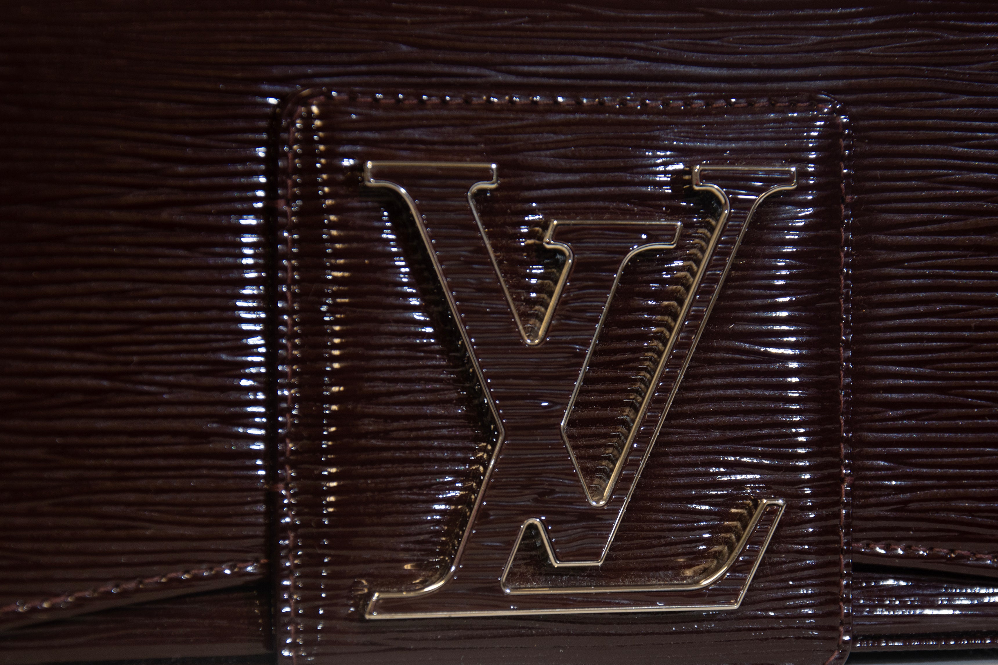 Louis Vuitton Burgundy Patent Electric Epi Sobe LV Clutch