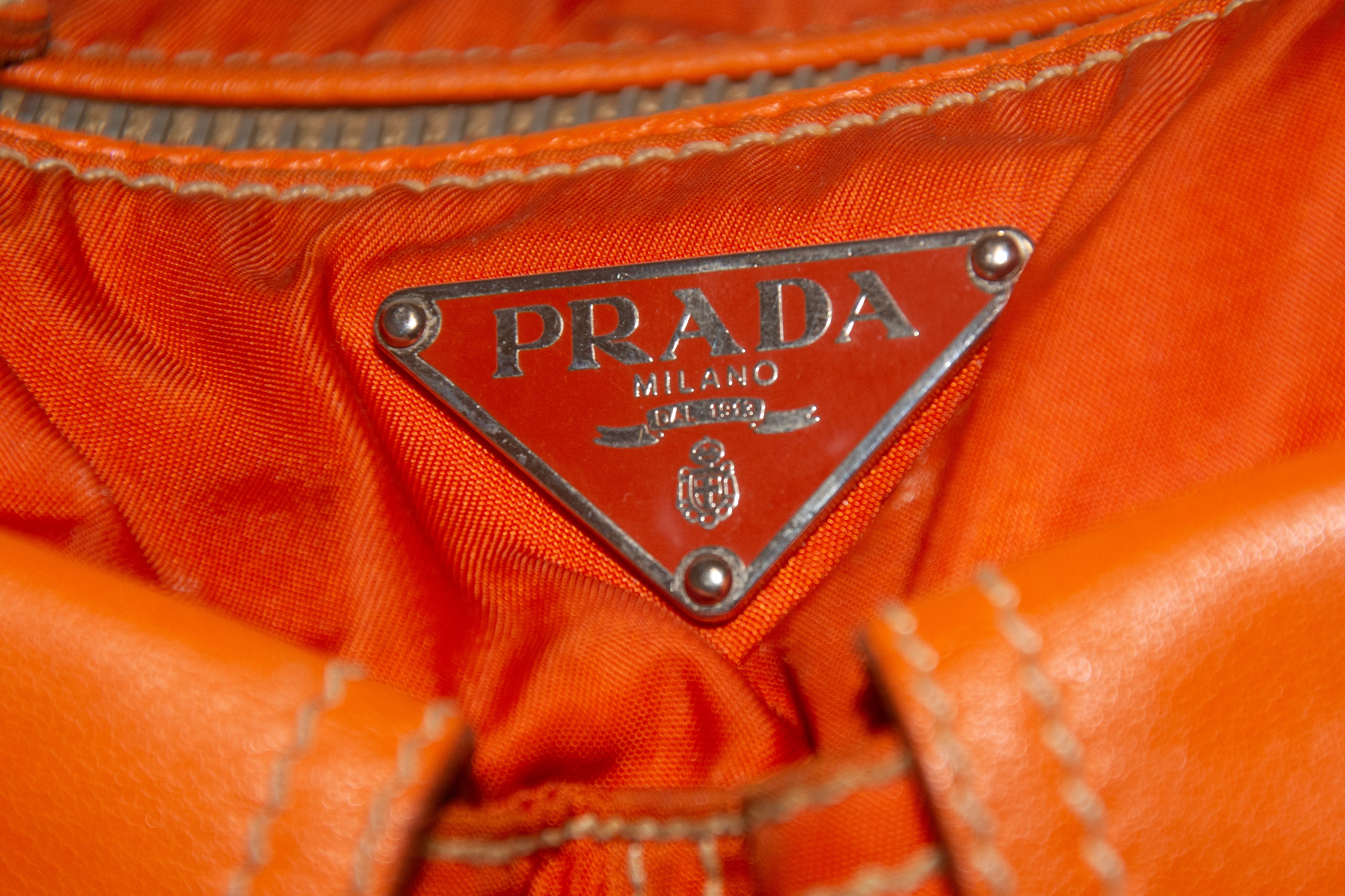 Prada Y2K Tessuto Nylon Orange Leather Trim Shoulder Bag