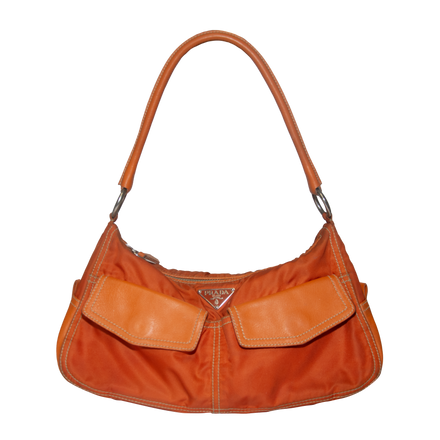 Prada Y2K Tessuto Nylon Orange Leather Trim Shoulder Bag