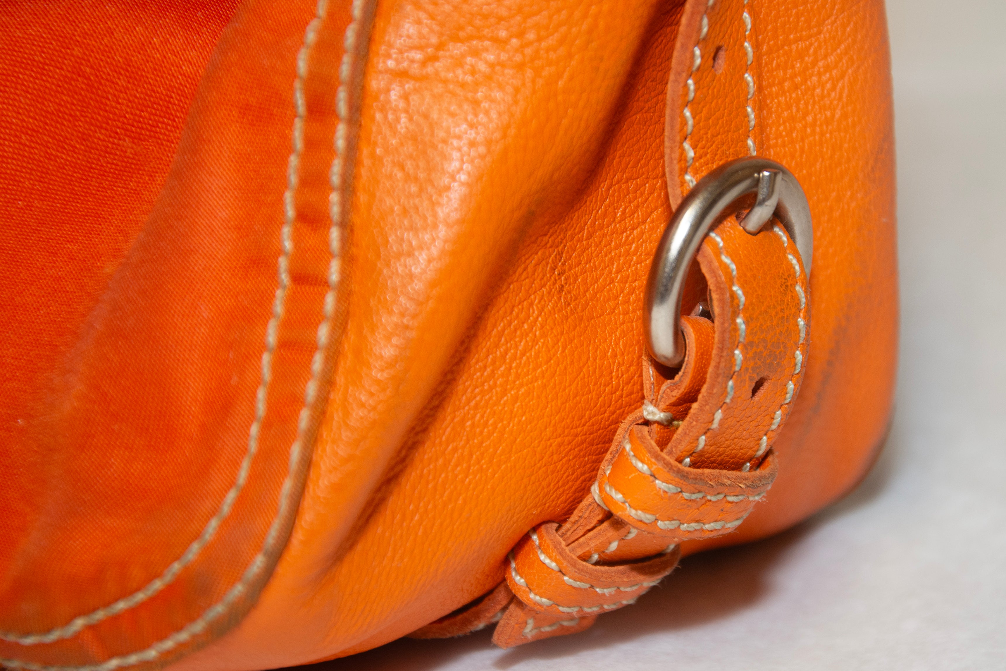 Prada Y2K Tessuto Nylon Orange Leather Trim Shoulder Bag