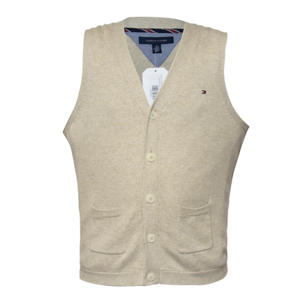 Tommy Hilfiger Oatmeal Cardigan Knit Sweater Vest