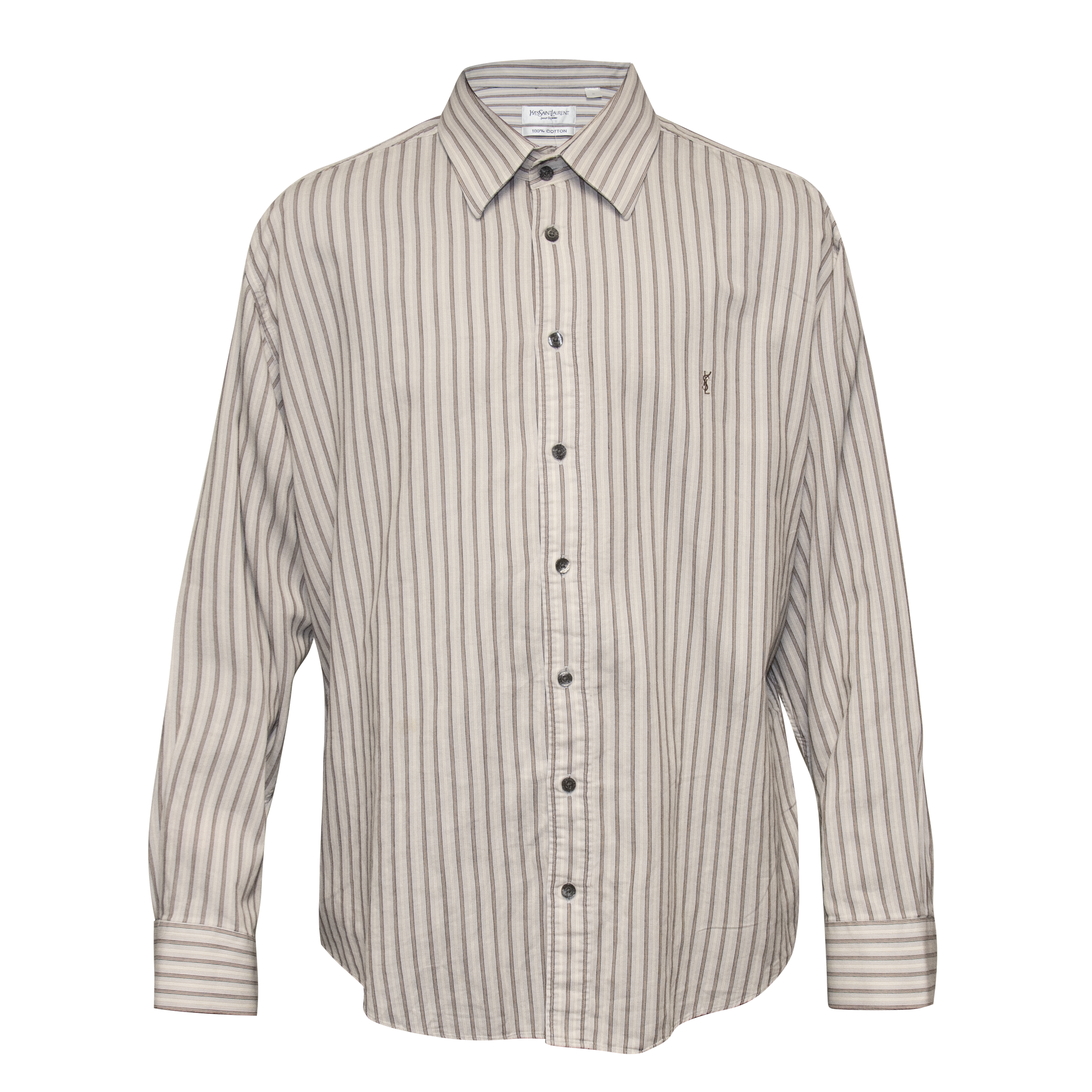 YSL Light Grey Brown Stripe Button Up